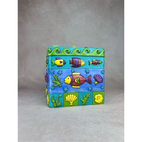 Vintage Sue Zipkin Zippy Fish Tissue Box Underwater Beach Fish Theme - Picture 5 of 11